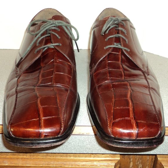 Stacy Adams Men's 12M Shoes Brown Leather Lace Up Dress Croc Oxford Square Toe - Picture 2 of 14